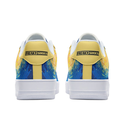 Starry Night Fine Art Classic Custom Sneakers | Freaky Shoes® Unisex Low Top Leather Sneakers