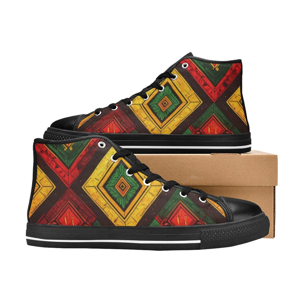 KIDS' African Kente Cloth High Top Canvas Vivid Sneakers