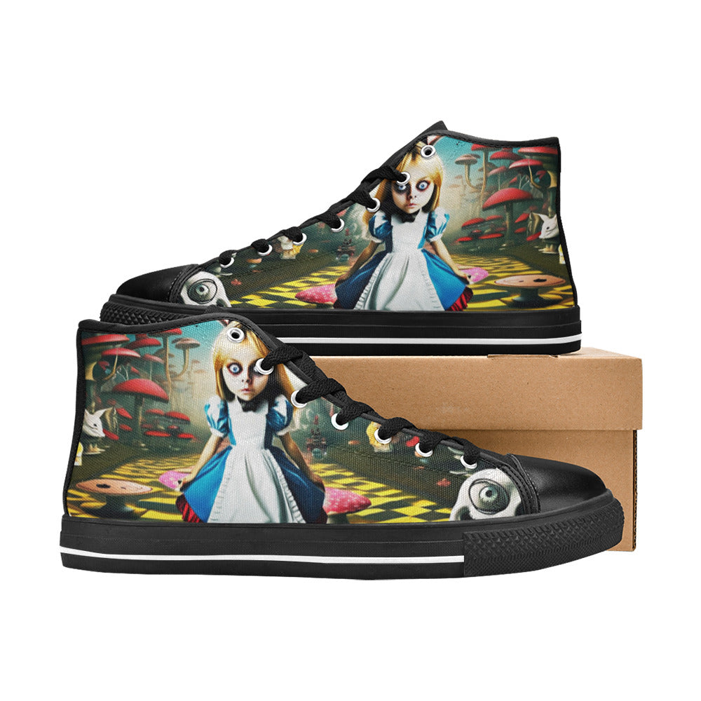 WOMEN'S Creepy Art 2 High Top Canvas Vibrant Chaos Custom Sneakers