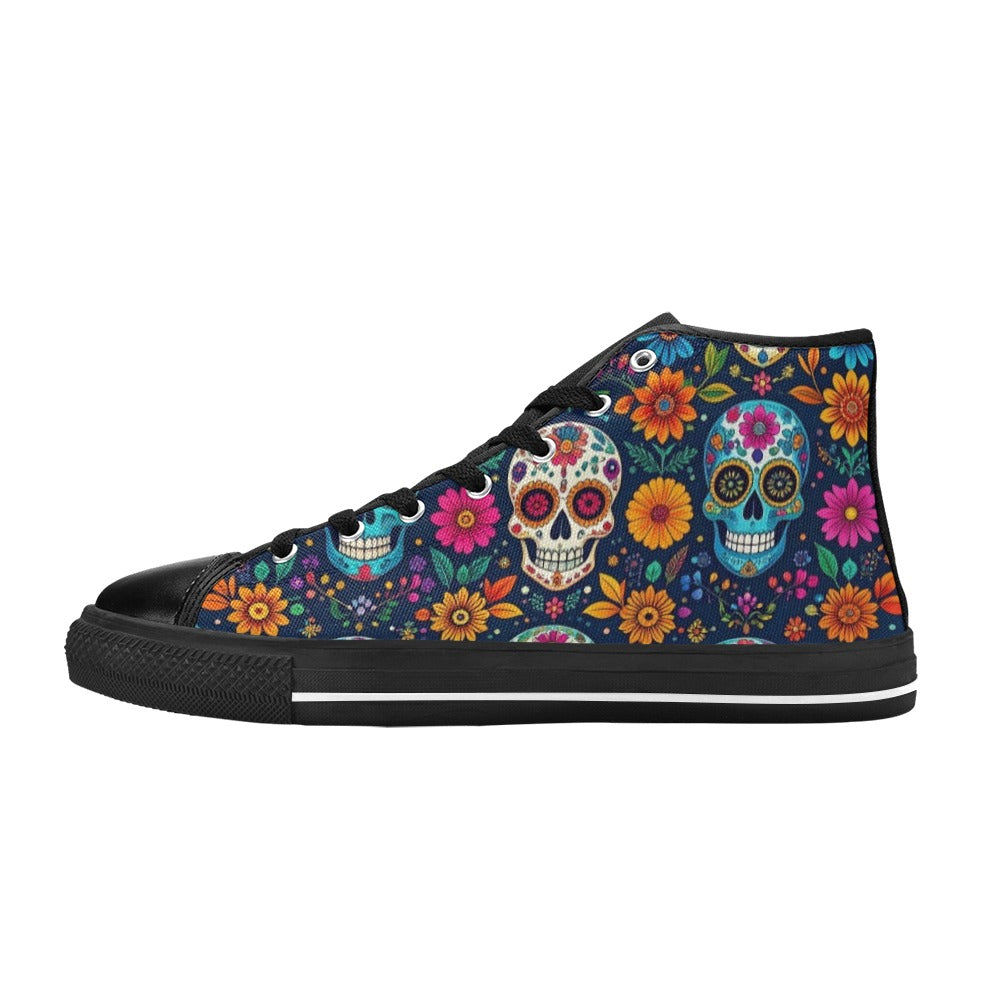 KIDS' Rainbow Sugar Skull Weave High Top Canvas Dark Academia Custom Shoes