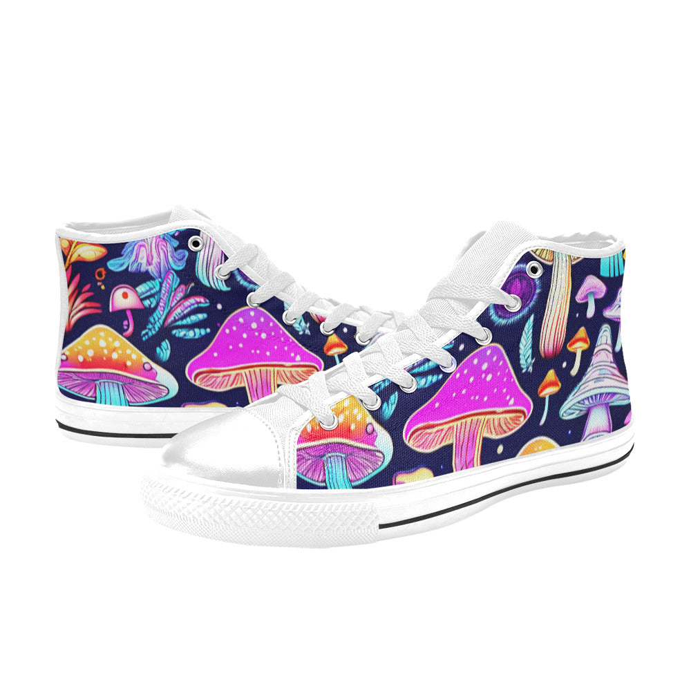 WOMEN'S Colorful Mushrooms Art Vibes High Top Canvas Vivid Custom Sneakers