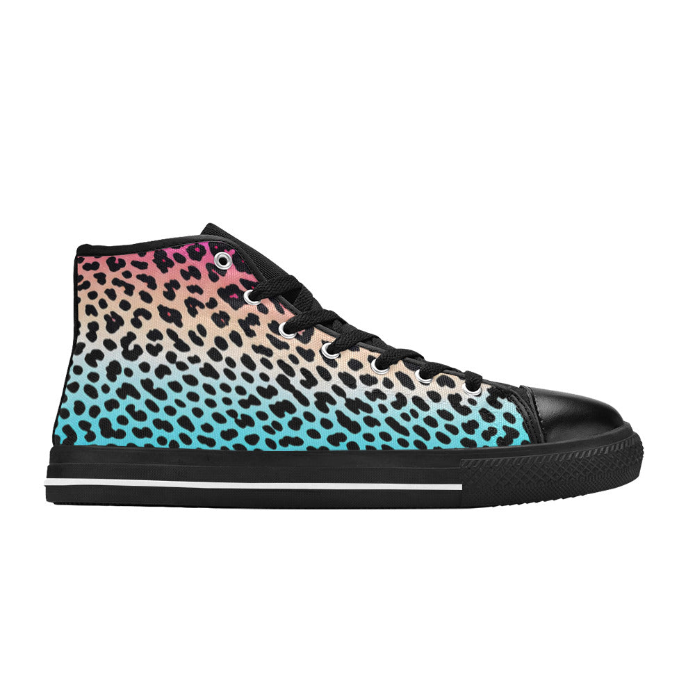 WOMEN'S Gradient Leopard Print High Top Canvas Dark Academia Custom Sneakers