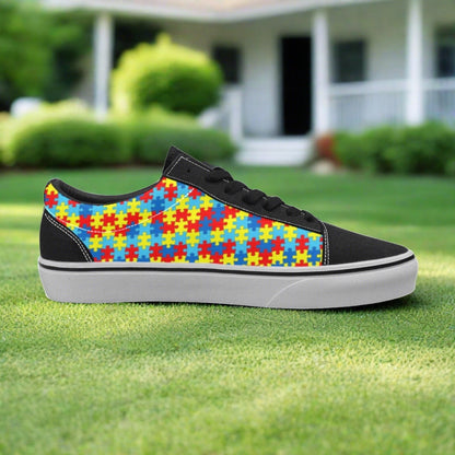 Women's Autism Awareness low-top canvas shoes, custom full-wrap printed design — Freaky Shoes