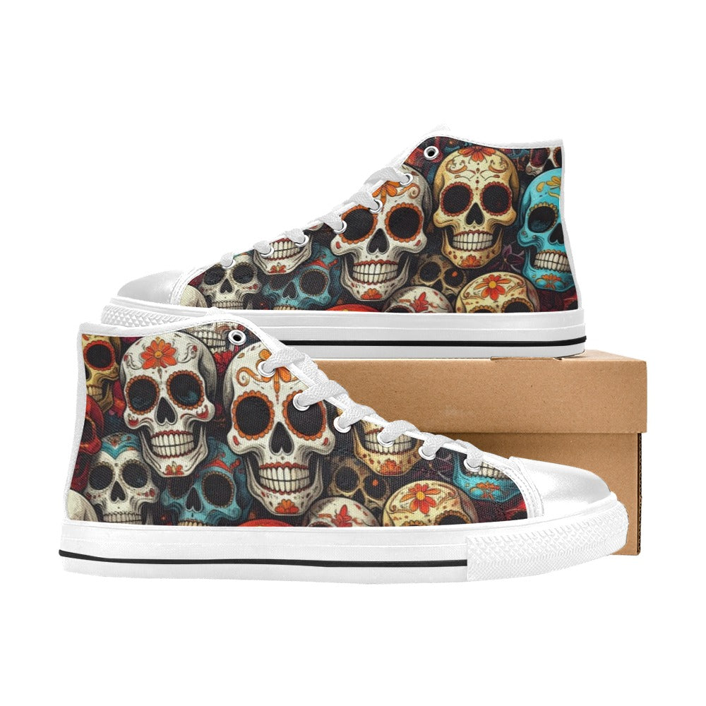 WOMEN'S Aggressive Comic Sugar Skull High Top Canvas Dreamcore Custom Shoes