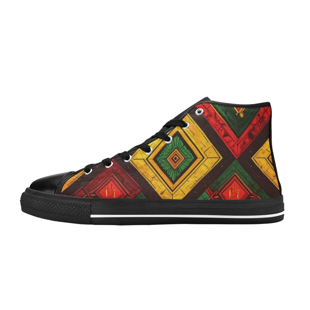 WOMEN'S African Kente Cloth High Top Canvas Vibrant Chaos Shoes