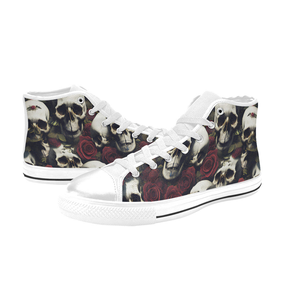 WOMEN'S Rose Skulls Dark High Top Canvas Vibrant Chaos Shoes