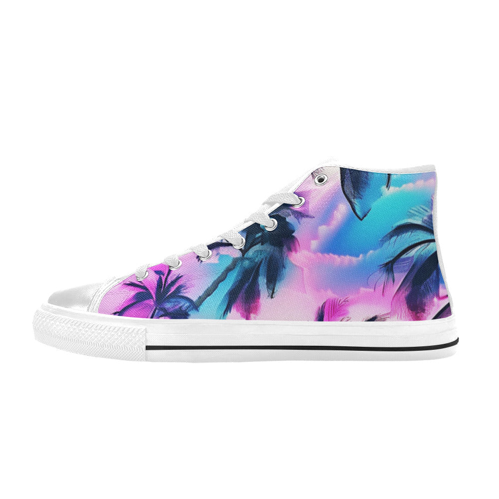 MEN'S Bright Palm Tree Art High Top Canvas Vibrant Chaos Custom Shoes