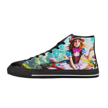 WOMEN'S Creepy Wonderland Model Art High Top Canvas Grunge Custom Sneakers
