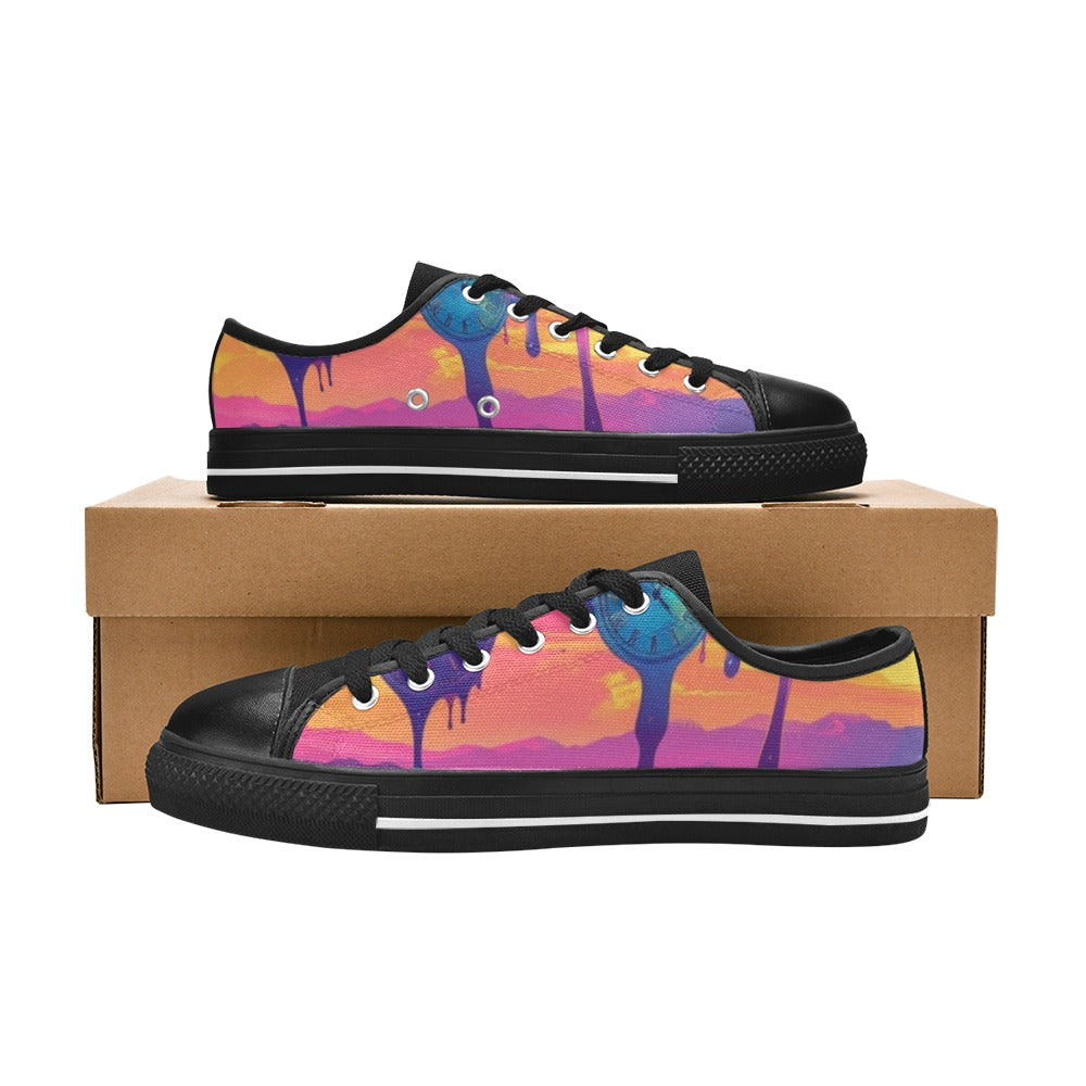 KIDS' Surrealist Dreamscape Pattern, Melting Low Top Canvas Neon Fantasy Shoes