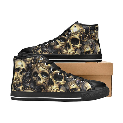 MEN'S Elegant Jeweled Skull Dark High Top Canvas Surreal Custom Shoes