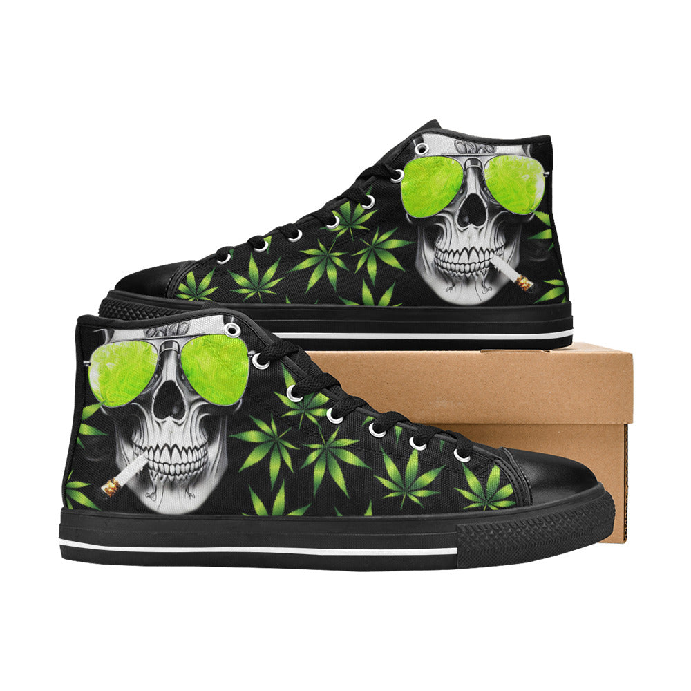 WOMEN'S Cc 420 Skull Weed High Top Canvas Cottagecore Custom Sneakers