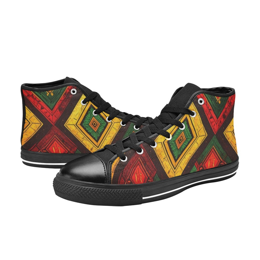 KIDS' African Kente Cloth High Top Canvas Vivid Sneakers