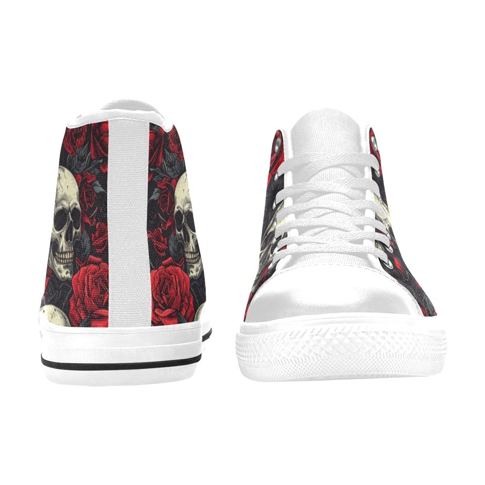 MEN'S Skull And Roses High Top Canvas Wallpaper Art Sneakers