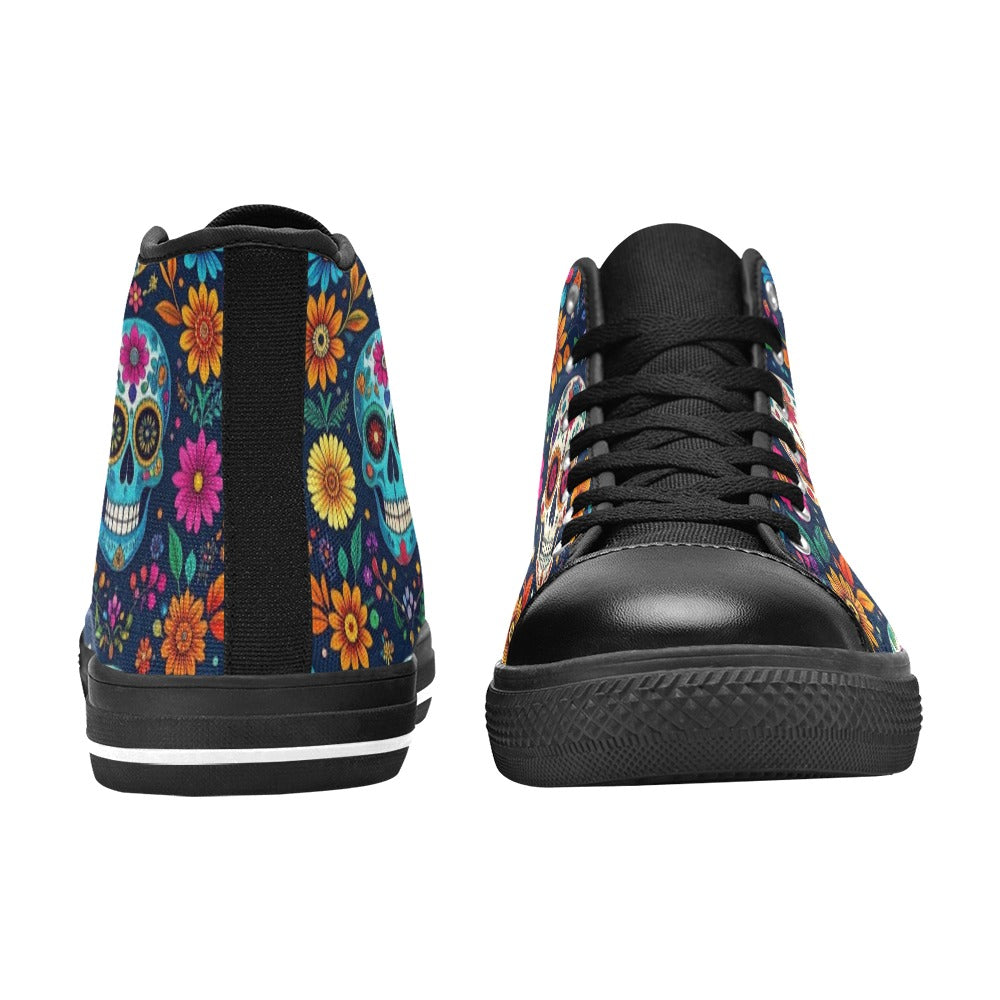 WOMEN'S Rainbow Sugar Skull Weave High Top Canvas Cottagecore Sneakers