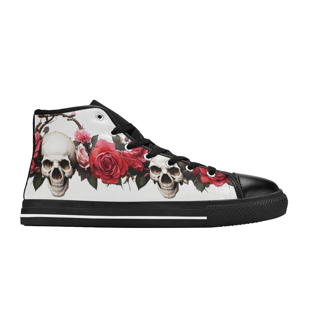 WOMEN'S Skulls Roses Deluxe 13 High Top Canvas Neon Fantasy Custom Shoes