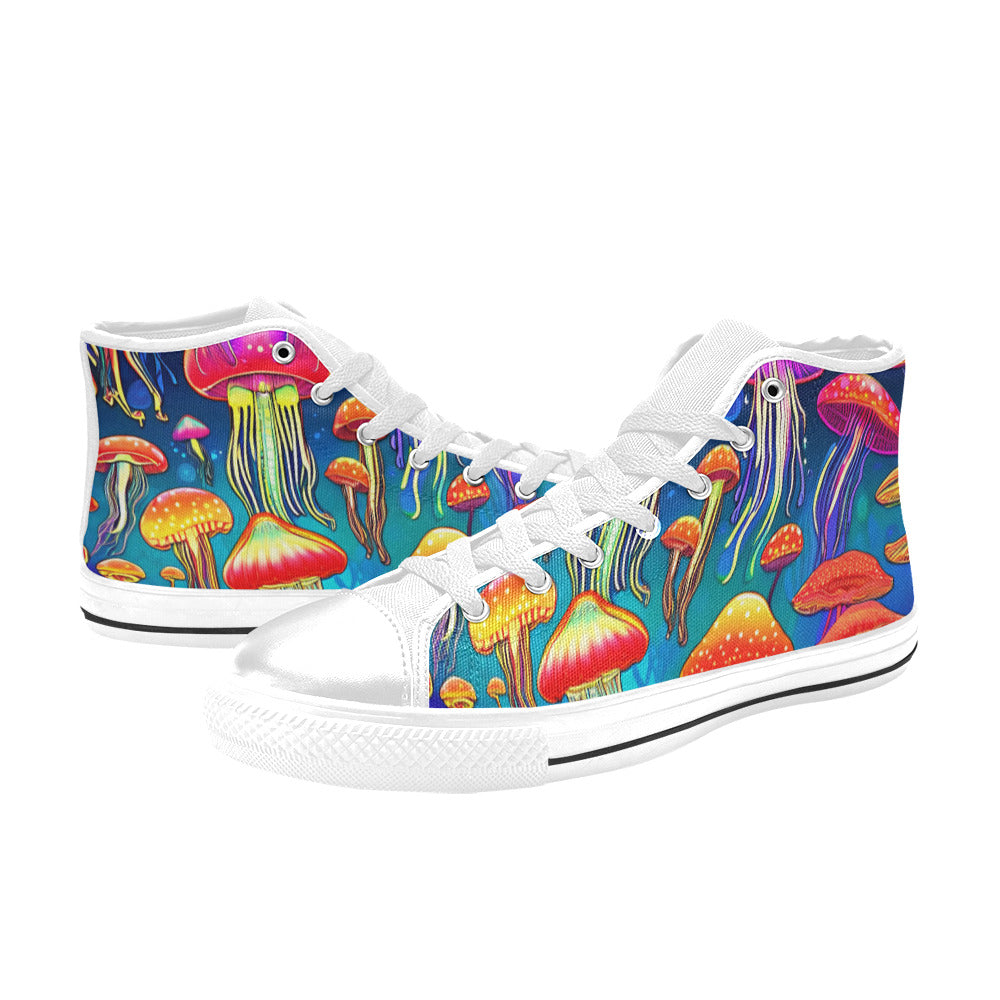 WOMEN'S Jellyfish Vibrant Mushroom Art High Top Canvas Surreal Custom Sneakers