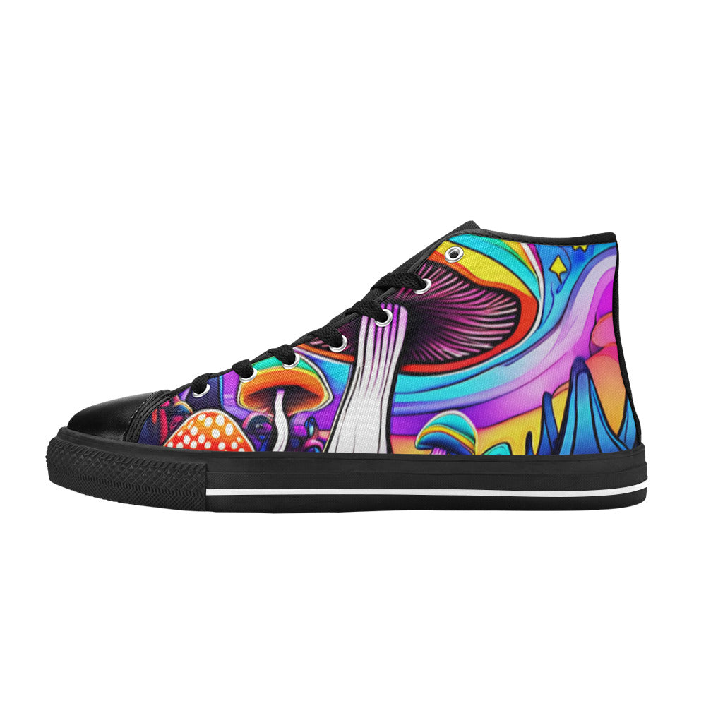 WOMEN'S Colorful Mushrooms Art Vibe High Top Canvas Cottagecore Shoes