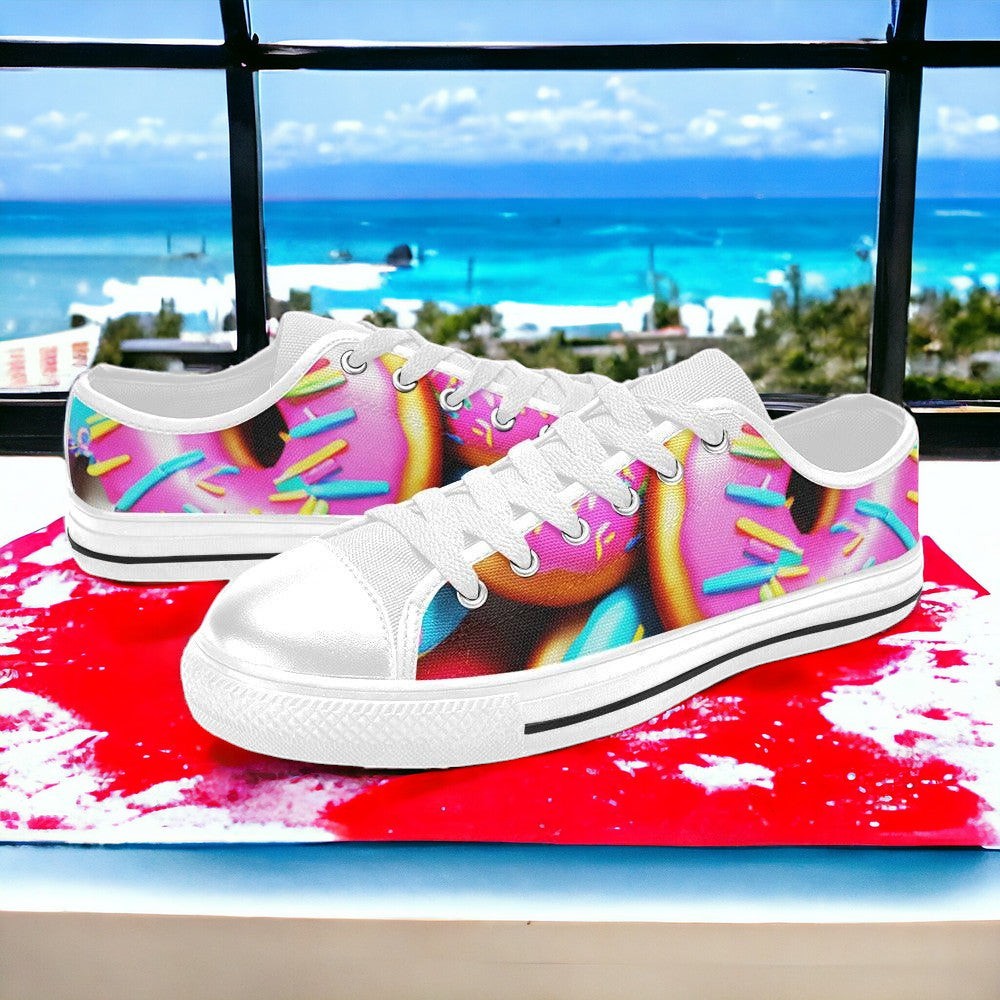 Women's Donut Art custom high-top canvas shoes — wearable art by Freaky Shoes