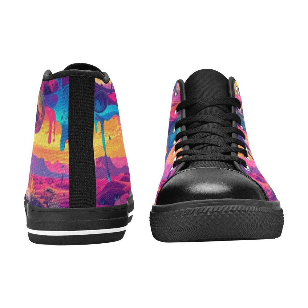 MEN'S Surrealist Dreamscape Pattern, Melting High Top Canvas Y2K Sneakers