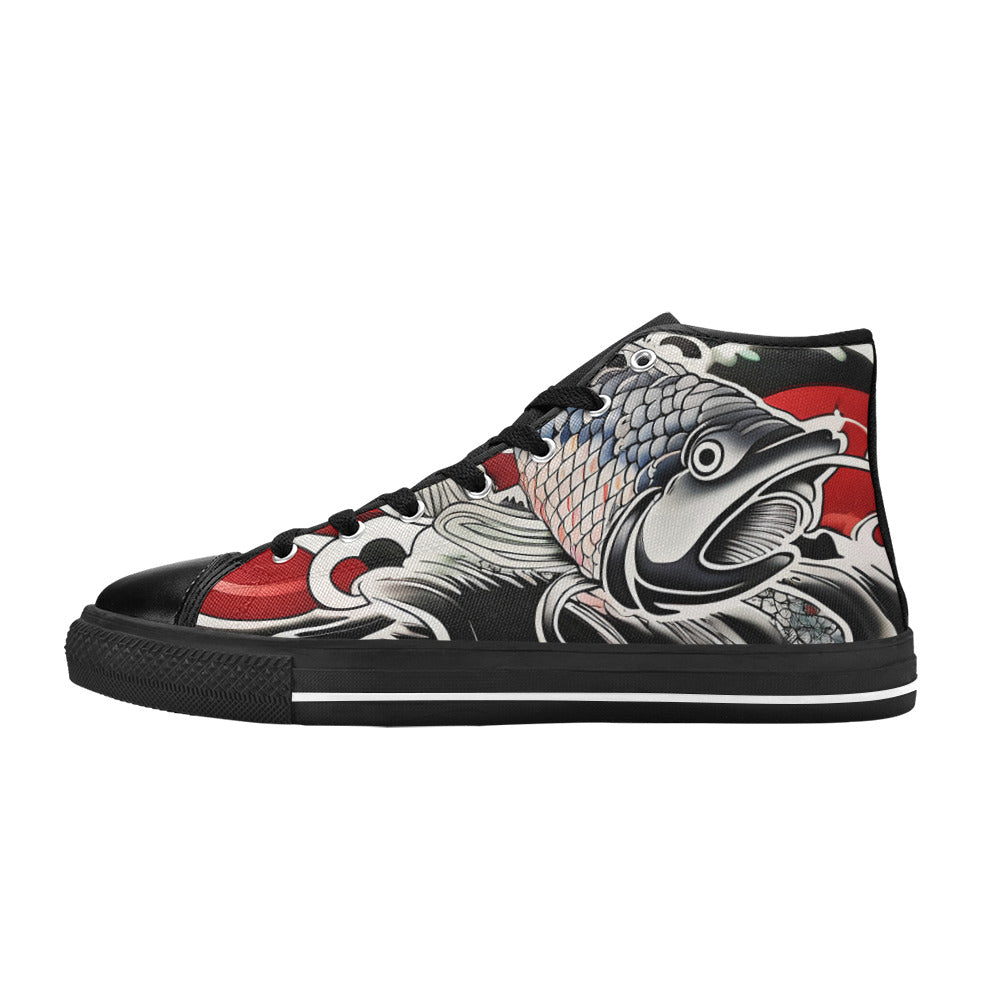 MEN'S Japanese Fish Art 3 High Top Canvas Vivid Shoes