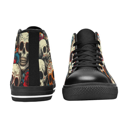 WOMEN'S Aggressive Halftone Sugar Skull High Top Canvas Surreal Custom Shoes