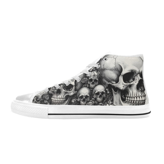 Dark Art Monochrome Skull Women's Gothic High Top Canvas Shoes | Freaky Shoes®