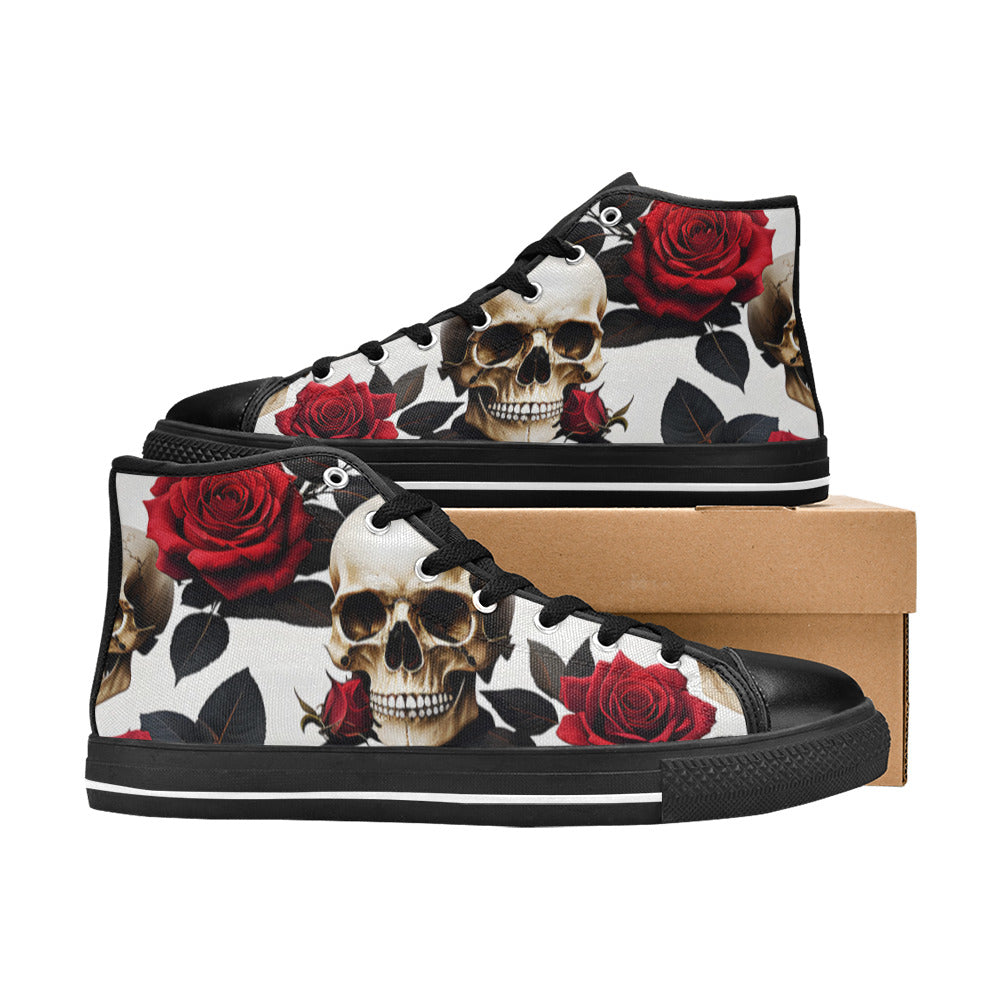 WOMEN'S Skulls Roses Deluxe High Top Canvas Wallpaper Art Sneakers