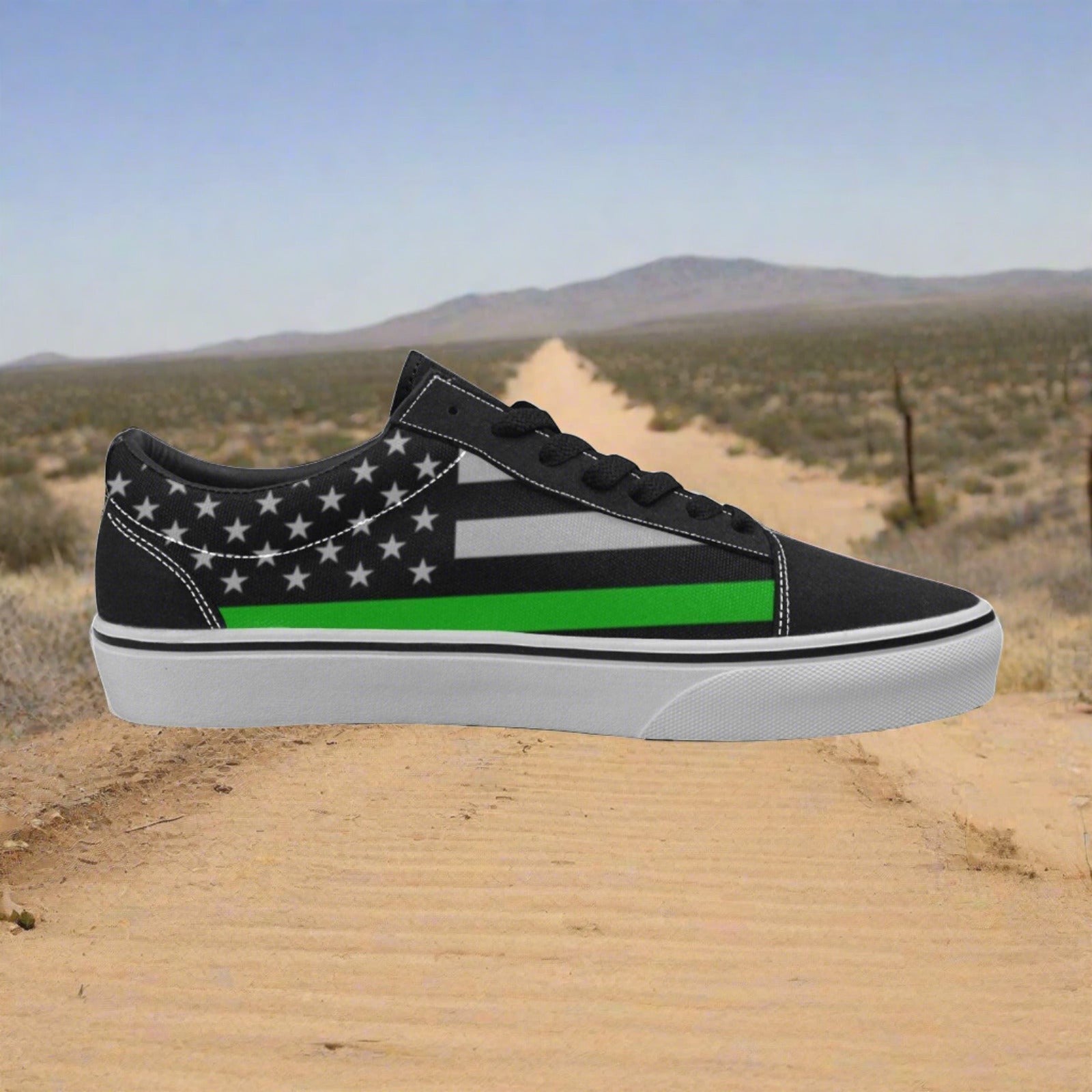 Men's Thin Green Line Flag Themed Sneakers1 low-top canvas shoes, custom full-wrap printed design — Freaky Shoes