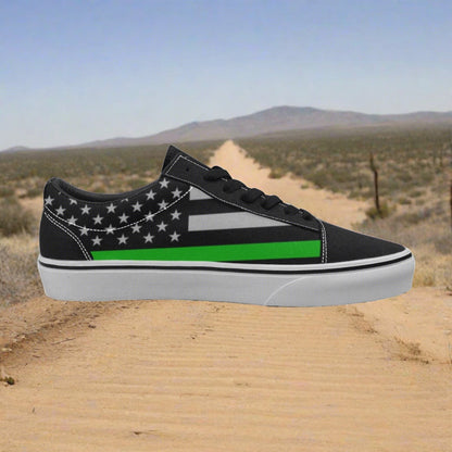 Men's Thin Green Line Flag Themed Sneakers1 low-top canvas shoes, custom full-wrap printed design — Freaky Shoes