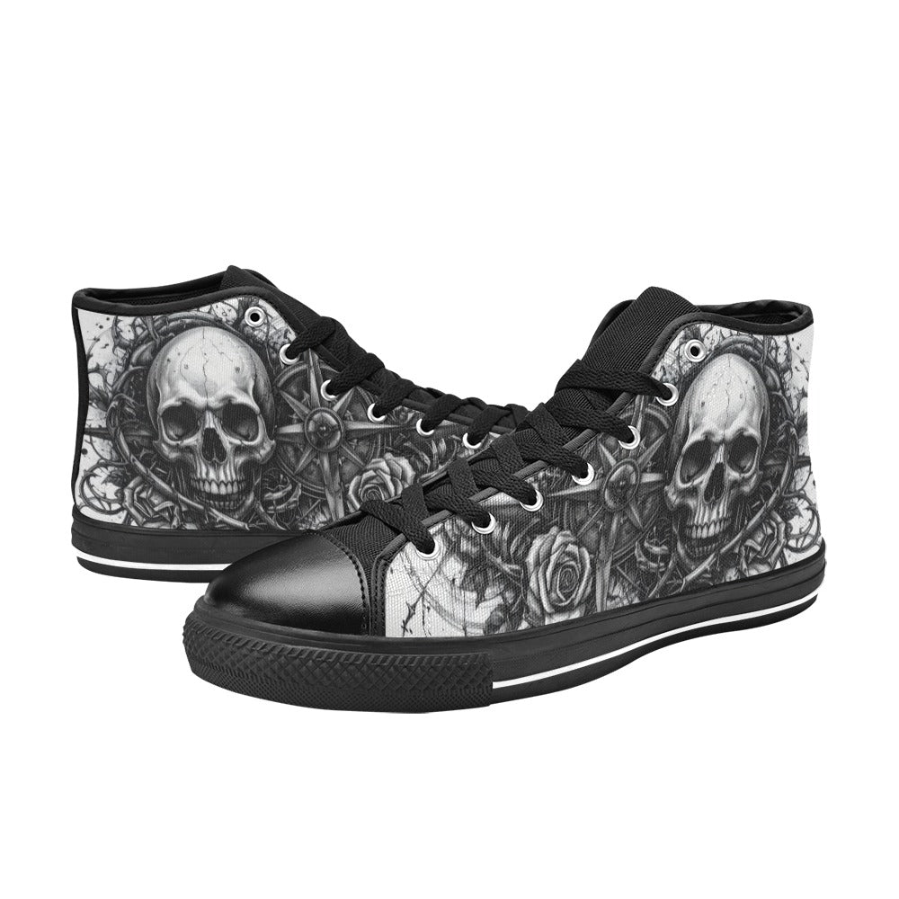 Dark Gothic Butterfly Skull Men's High Top Canvas Shoes | Freaky Shoes®