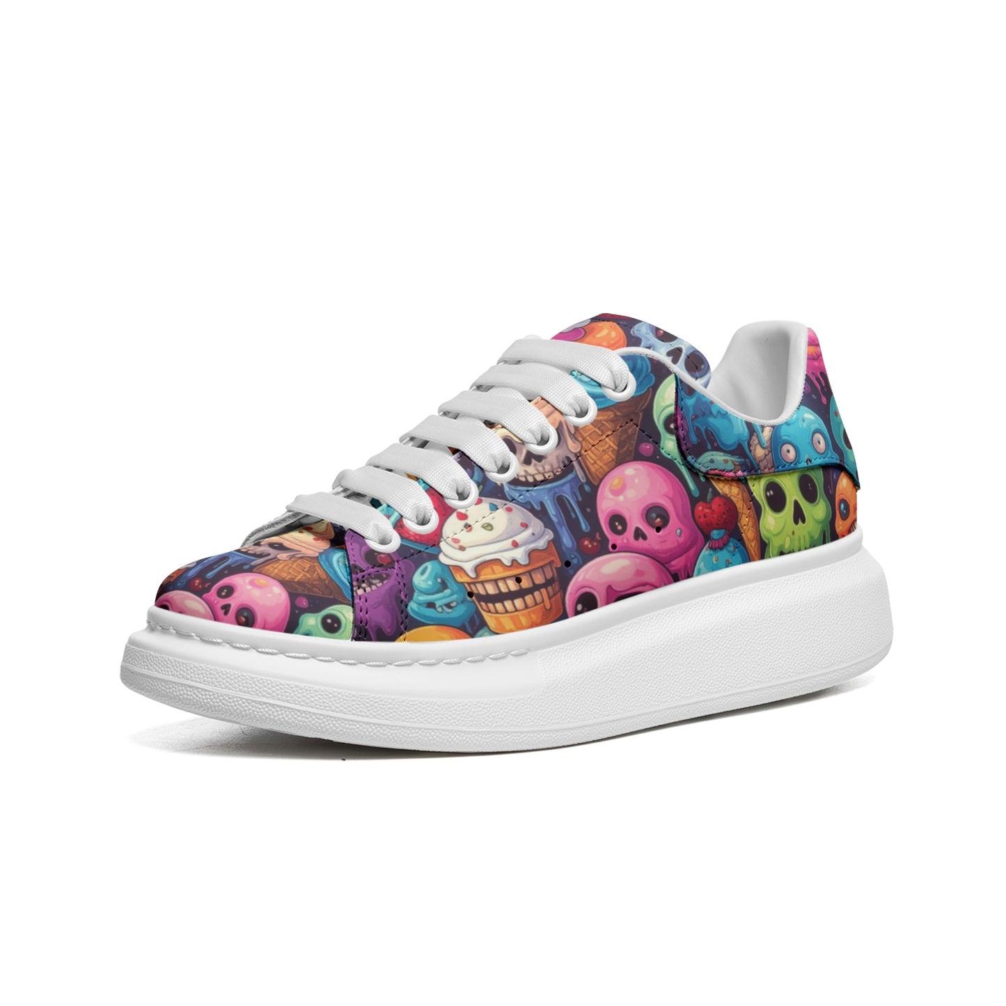 Ice Cream Melting Monsters Art Platform Unisex Non Slip Lace Up Faux Leather Sneakers
