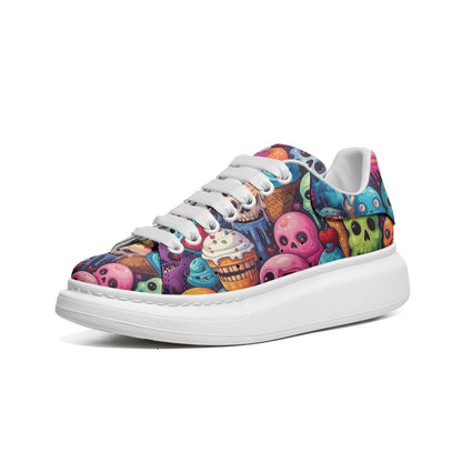 Ice Cream Melting Monsters Art Platform Unisex Non Slip Lace Up Faux Leather Sneakers