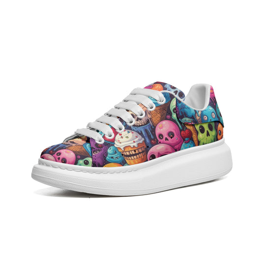 Ice Cream Melting Monsters Art Platform Unisex Non Slip Lace Up Faux Leather Sneakers