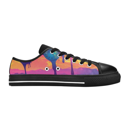 KIDS' Surrealist Dreamscape Pattern, Melting Low Top Canvas Neon Fantasy Shoes