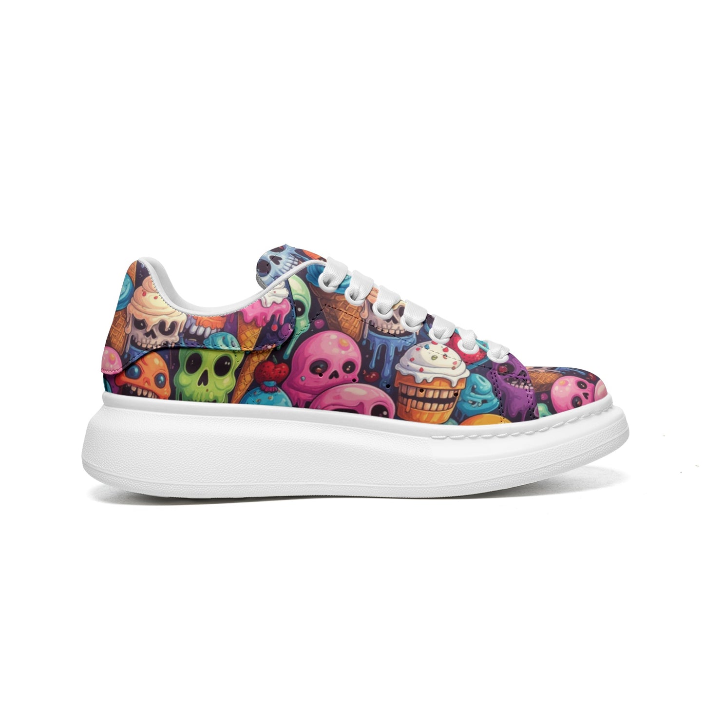 Ice Cream Melting Monsters Art Platform Unisex Non Slip Lace Up Faux Leather Sneakers