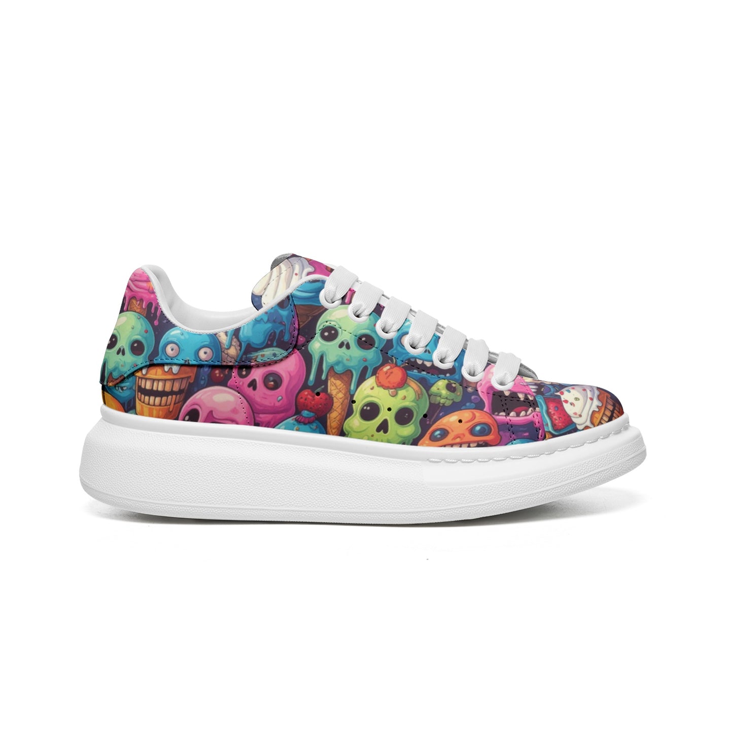 Ice Cream Melting Monsters Art Platform Unisex Non Slip Lace Up Faux Leather Sneakers