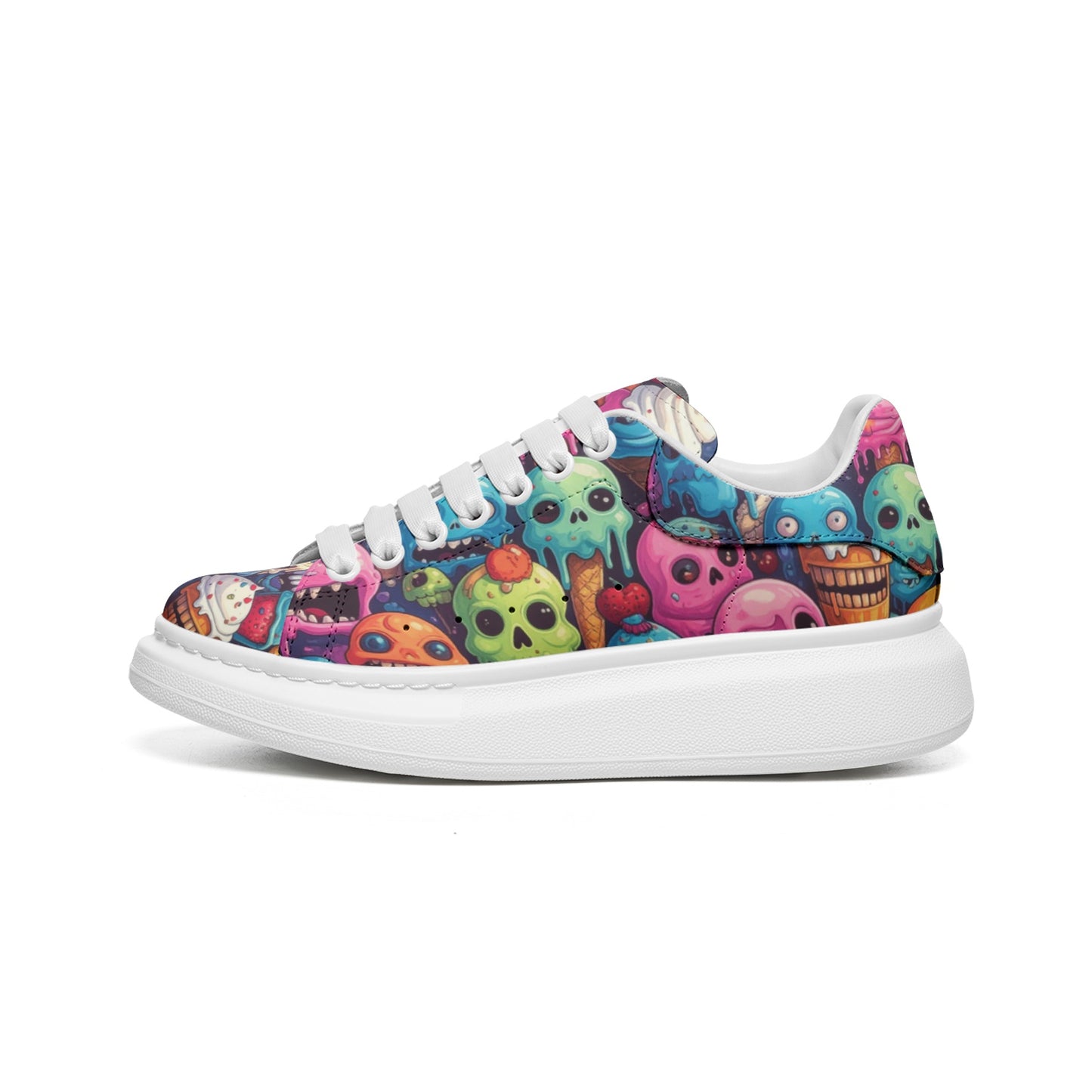 Ice Cream Melting Monsters Art Platform Unisex Non Slip Lace Up Faux Leather Sneakers
