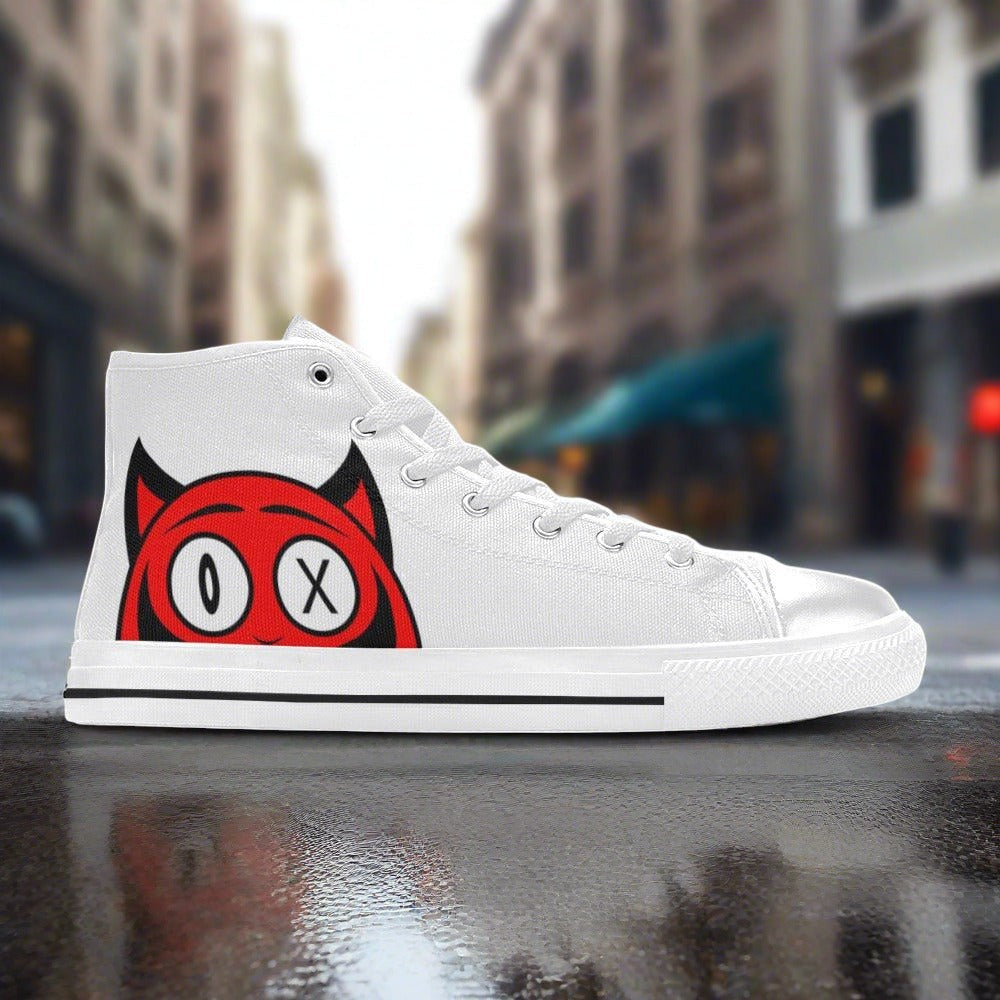 Women's Devil high-top canvas shoes, custom full-wrap printed design — Freaky Shoes