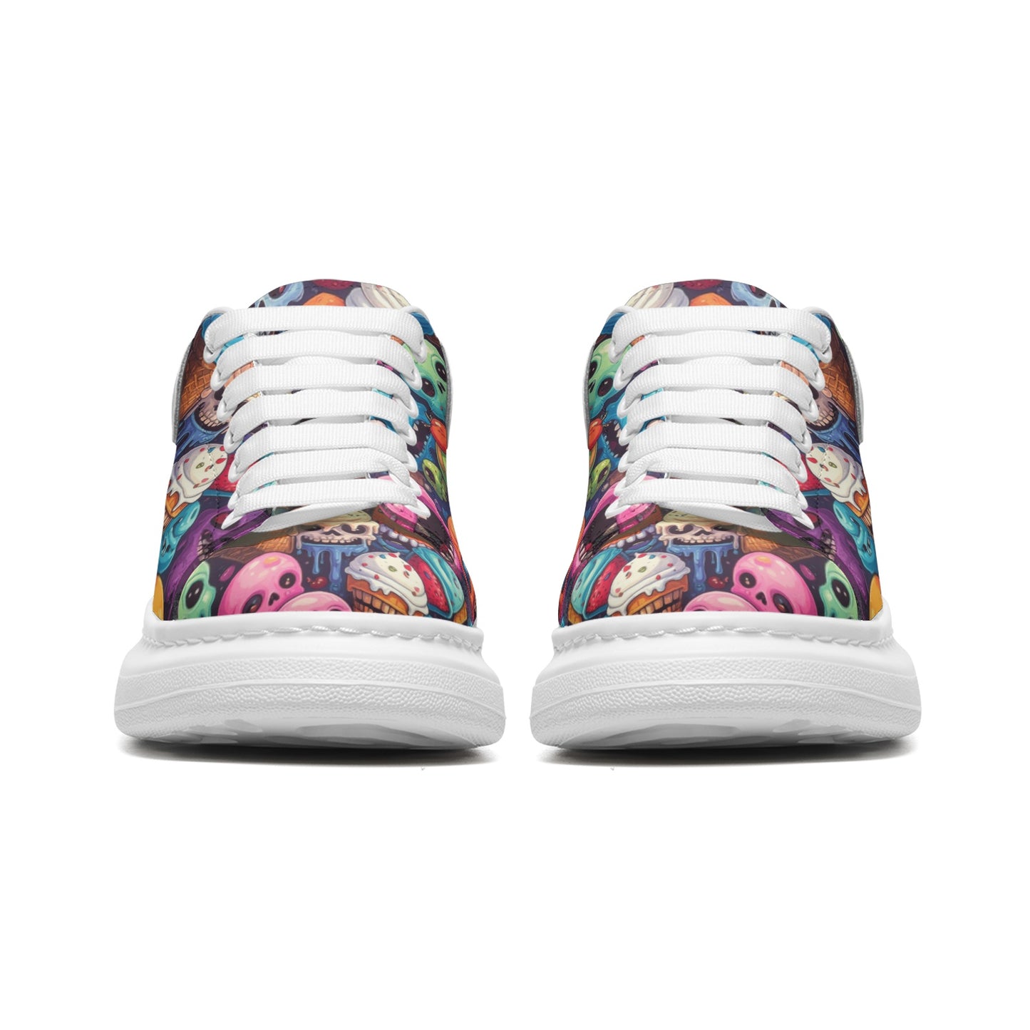 Ice Cream Melting Monsters Art Platform Unisex Non Slip Lace Up Faux Leather Sneakers