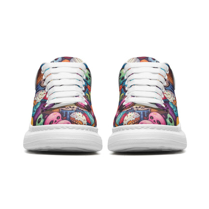 Ice Cream Melting Monsters Art Platform Unisex Non Slip Lace Up Faux Leather Sneakers