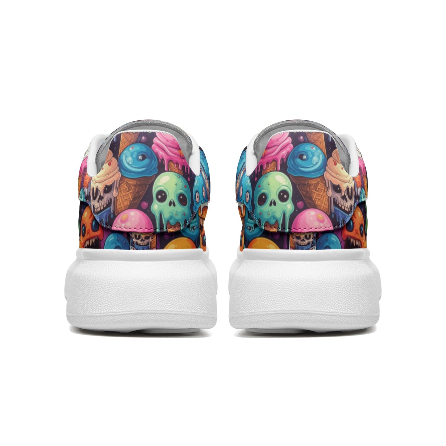Ice Cream Melting Monsters Art Platform Unisex Non Slip Lace Up Faux Leather Sneakers