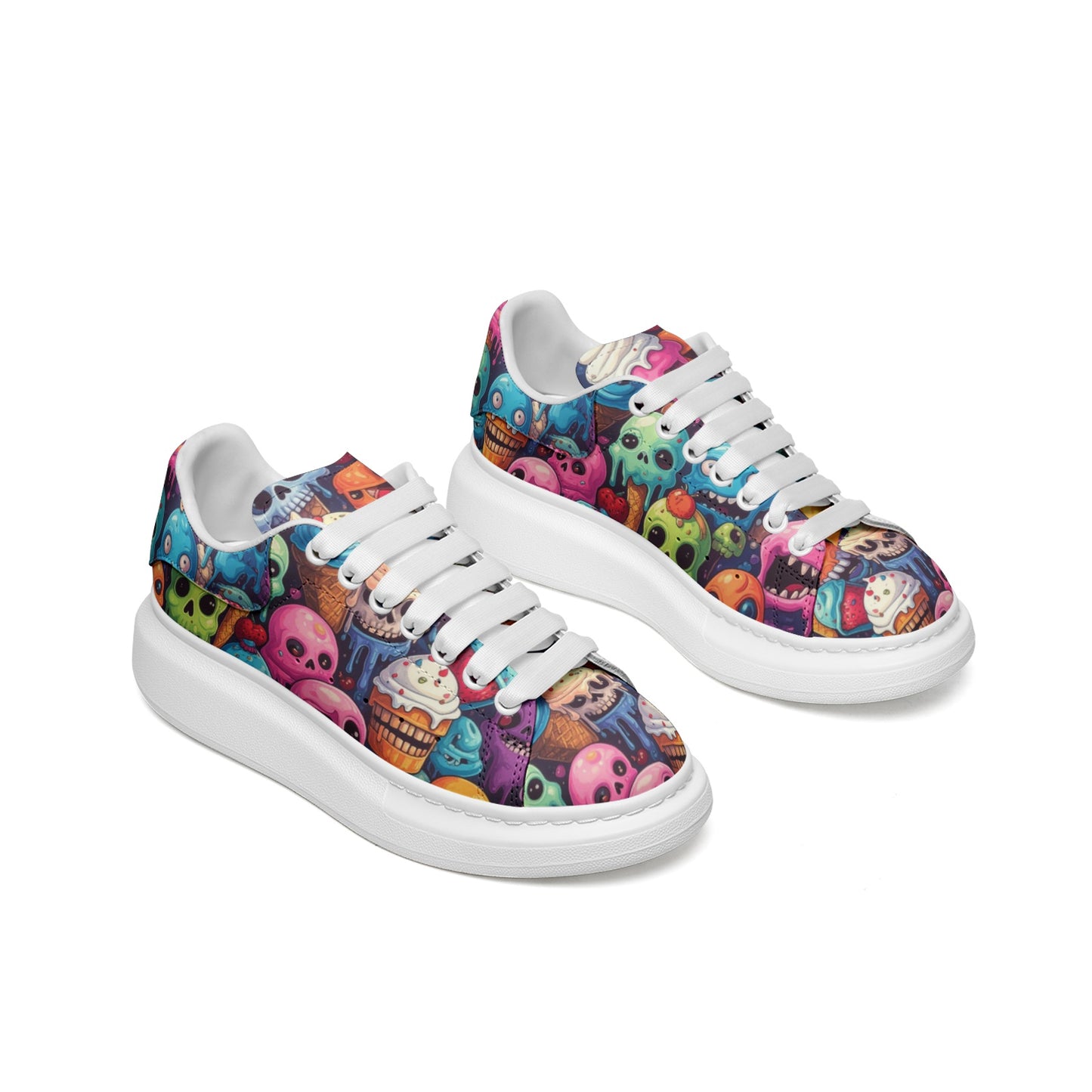 Ice Cream Melting Monsters Art Platform Unisex Non Slip Lace Up Faux Leather Sneakers