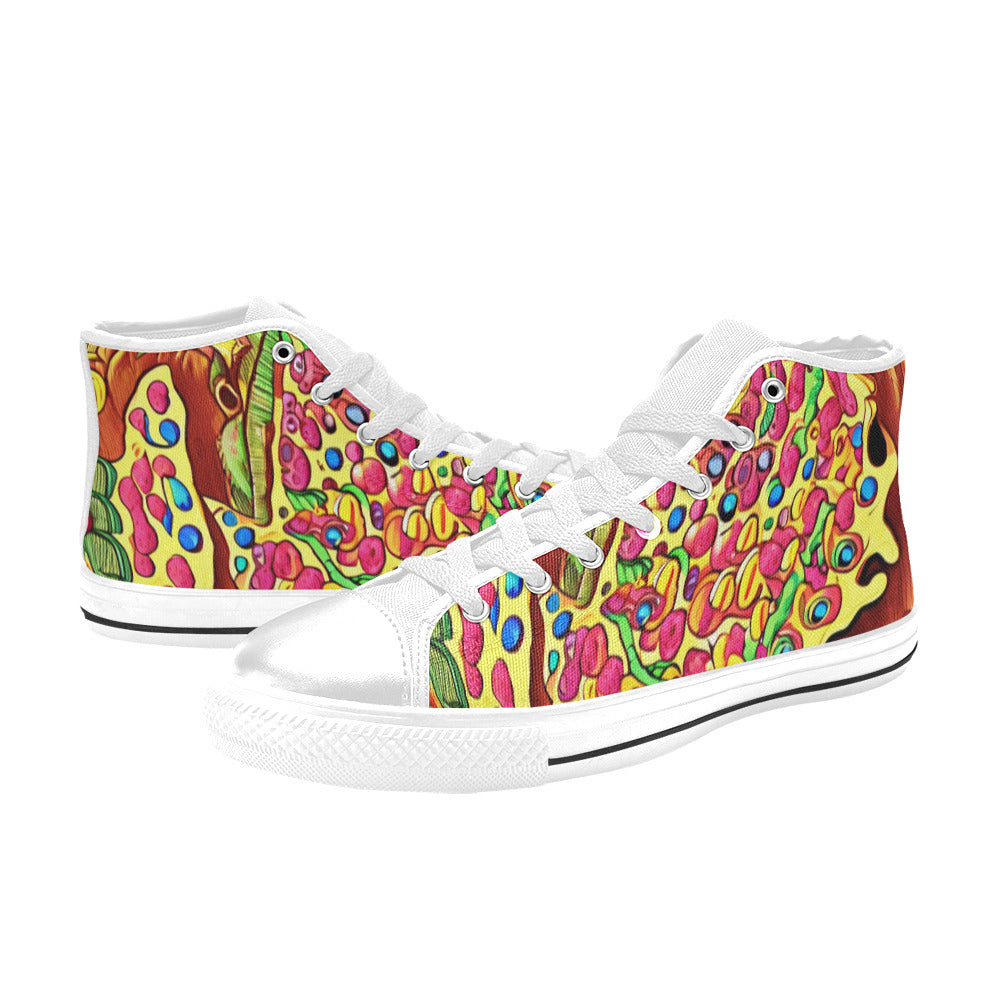 WOMEN'S Pizza Fantasy Artwork High Top Canvas Wallpaper Art Sneakers