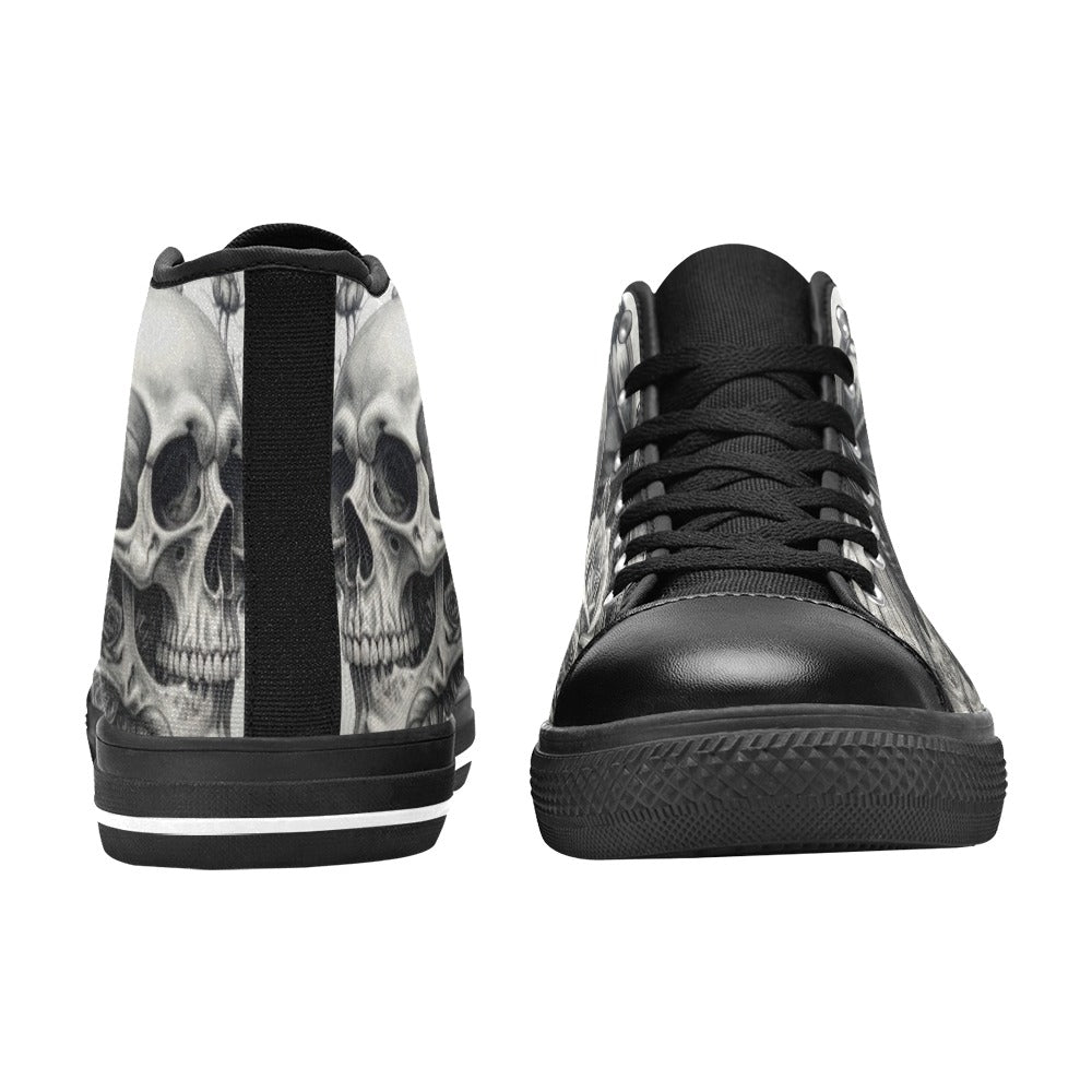 Grey Skull Roses Women's Dark Gothic Art High Top Canvas Shoes | Freaky Shoes®