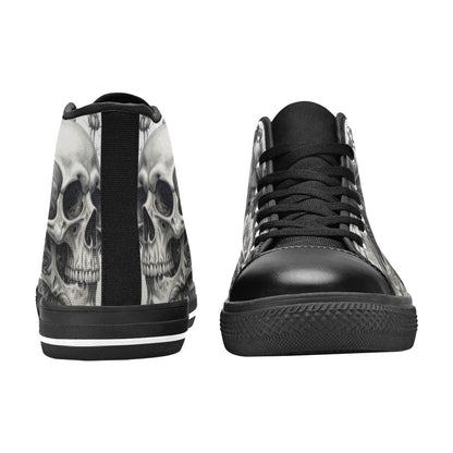 Grey Gothic Rose Skull Men's Dark Art High Top Canvas Shoes | Freaky Shoes®
