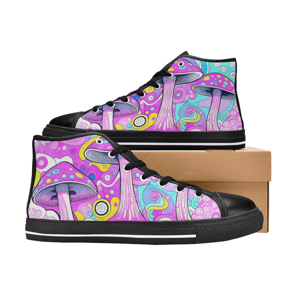 WOMEN'S Magic Mushrooms Art 3 High Top Canvas Vibrant Chaos Custom Shoes