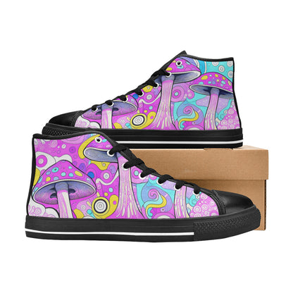 WOMEN'S Magic Mushrooms Art 3 High Top Canvas Vibrant Chaos Custom Shoes