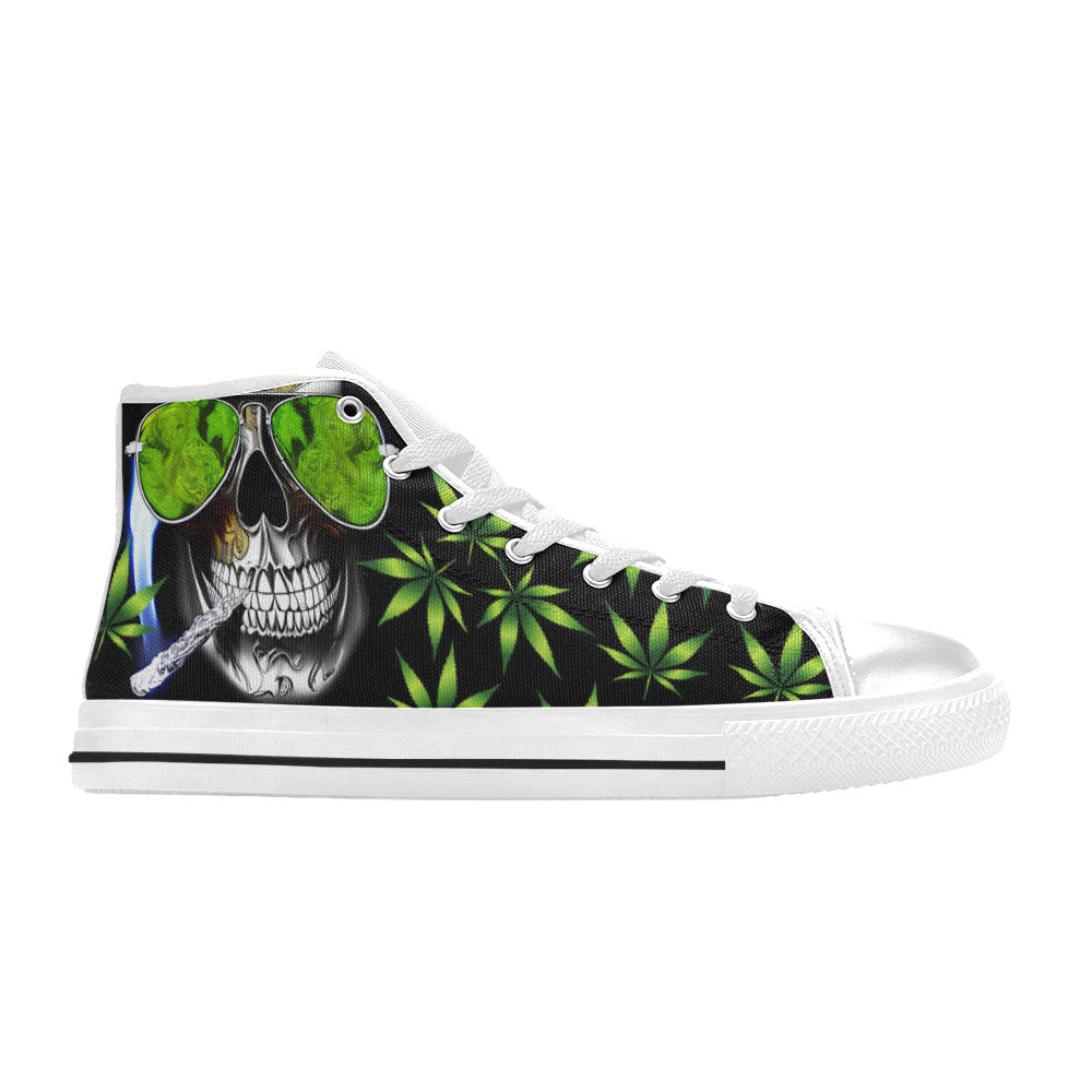WOMEN'S Cc 420 Skull Weed High Top Canvas Surreal Custom Sneakers