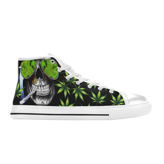 WOMEN'S Cc 420 Skull Weed High Top Canvas Surreal Custom Sneakers