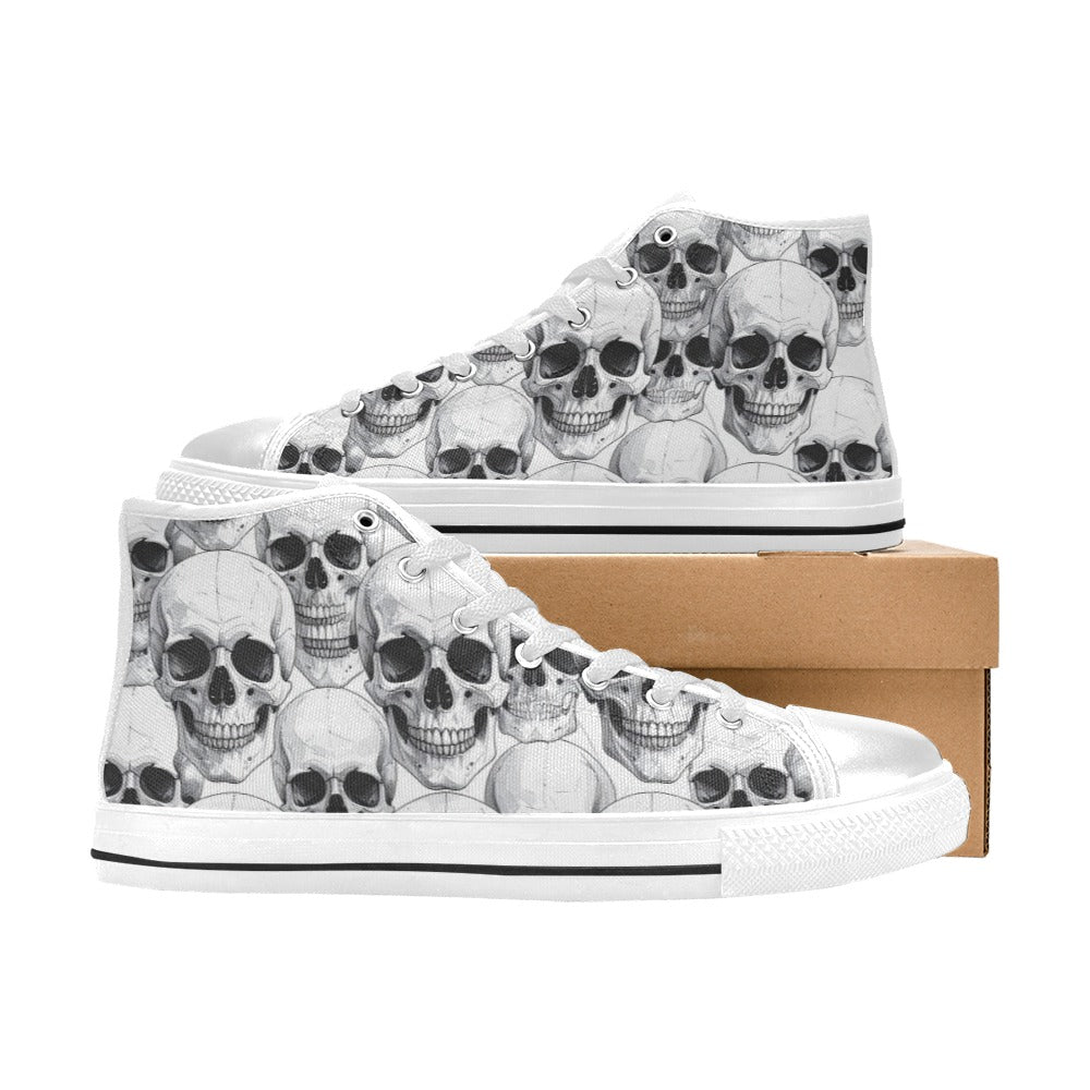 WOMEN'S Clean Skull Line Art High Top Canvas Vibrant Chaos Sneakers